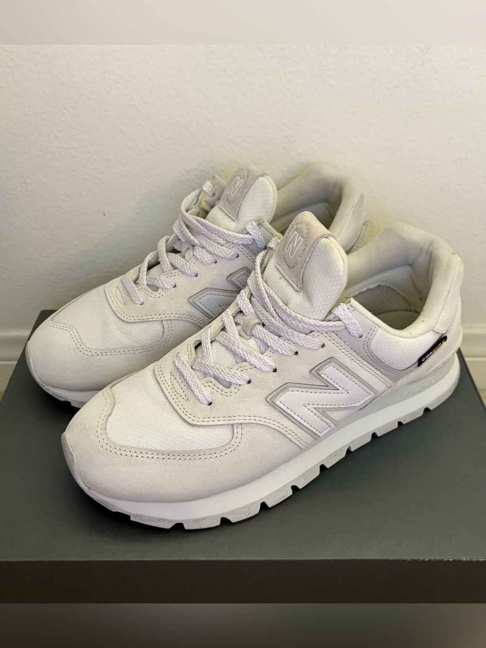 Men's New Balance 574 Rugged White Sneakers — Size 8.5